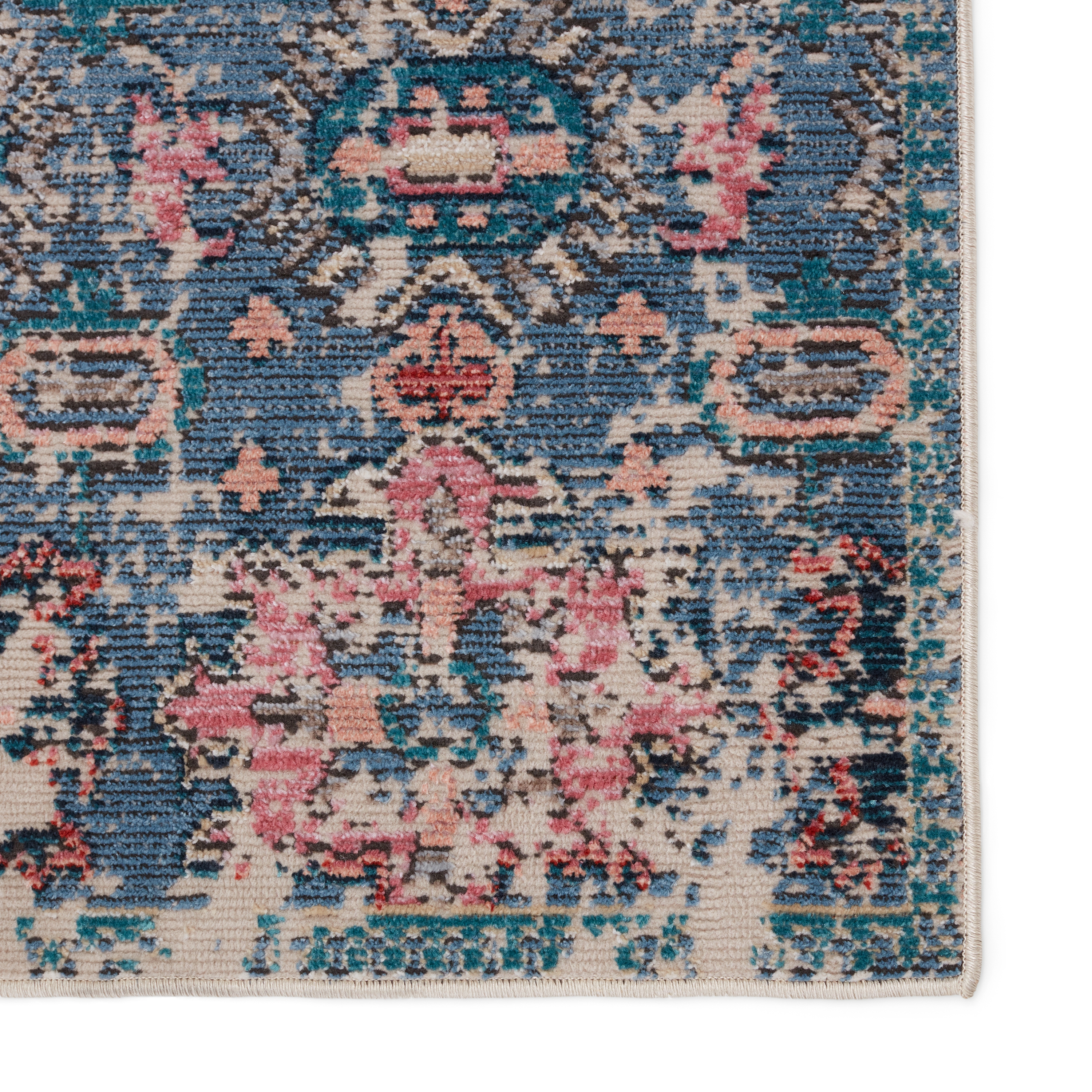 Vibe by Farella Indoor/ Outdoor Oriental Blue/ Pink Runner Rug (2'6"X8') - Image 3