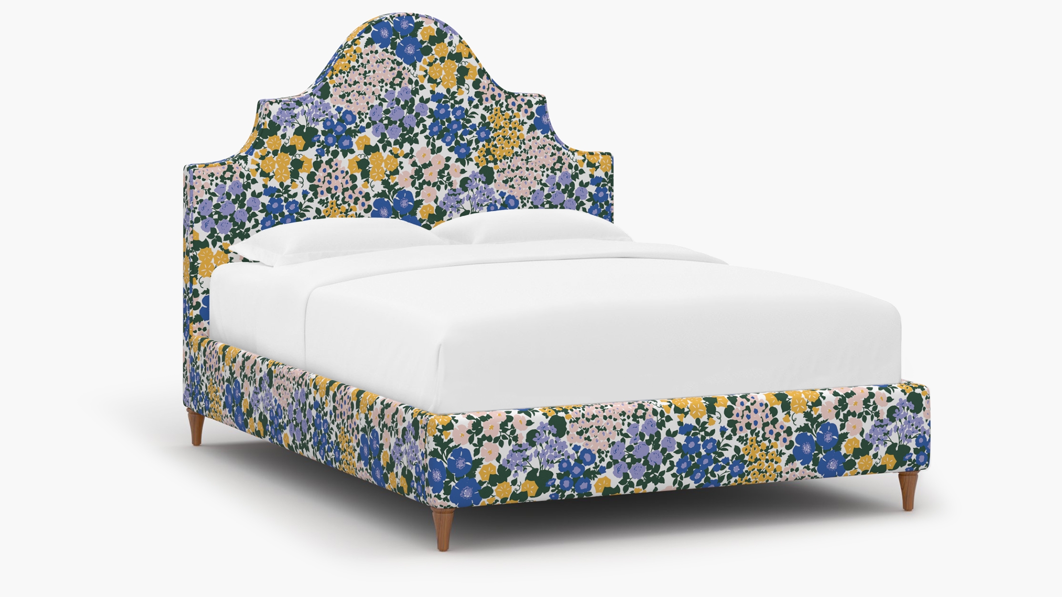 Statement Bed, Lavender Million Flowers, Walnut Decorative Tapered Leg, Twin - Image 1