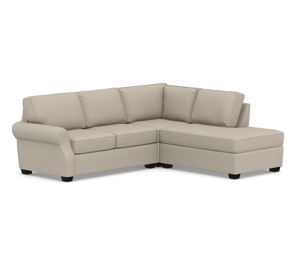 SoMa Fremont Roll Arm Upholstered Left 3-Piece Bumper Sectional, Polyester Wrapped Cushions, Performance Brushed Basketweave Sand - Image 0