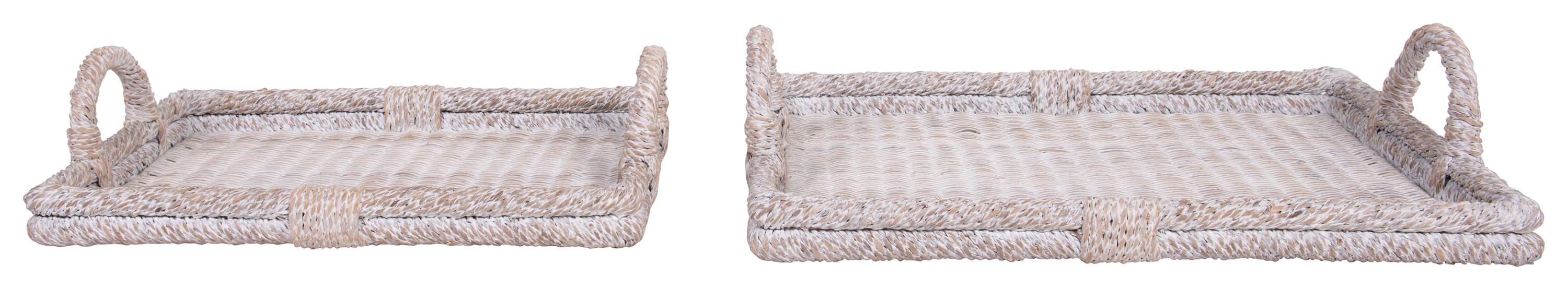 Decorative Rattan Trays with Handles & Whitewashed Finish (Set of 2 Sizes) - Image 0