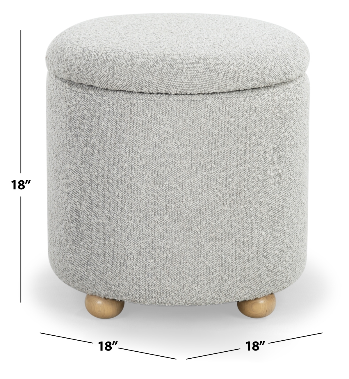 Becka Round Boucle Storage Ottoman  - Grey / Natural - Safavieh - Image 6
