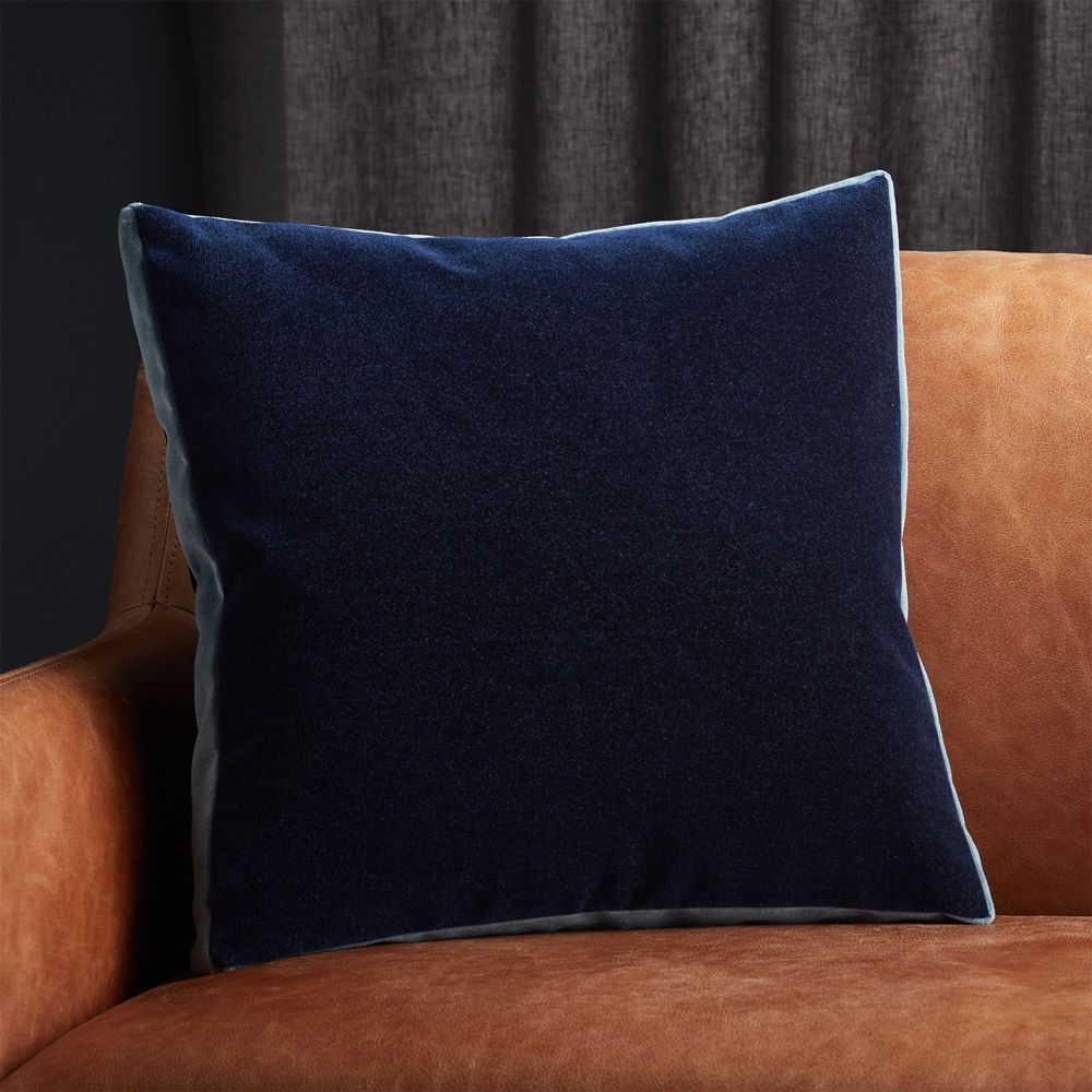 18" Bardo Blue Velvet Pillow with Down-Alternative Insert - Image 0