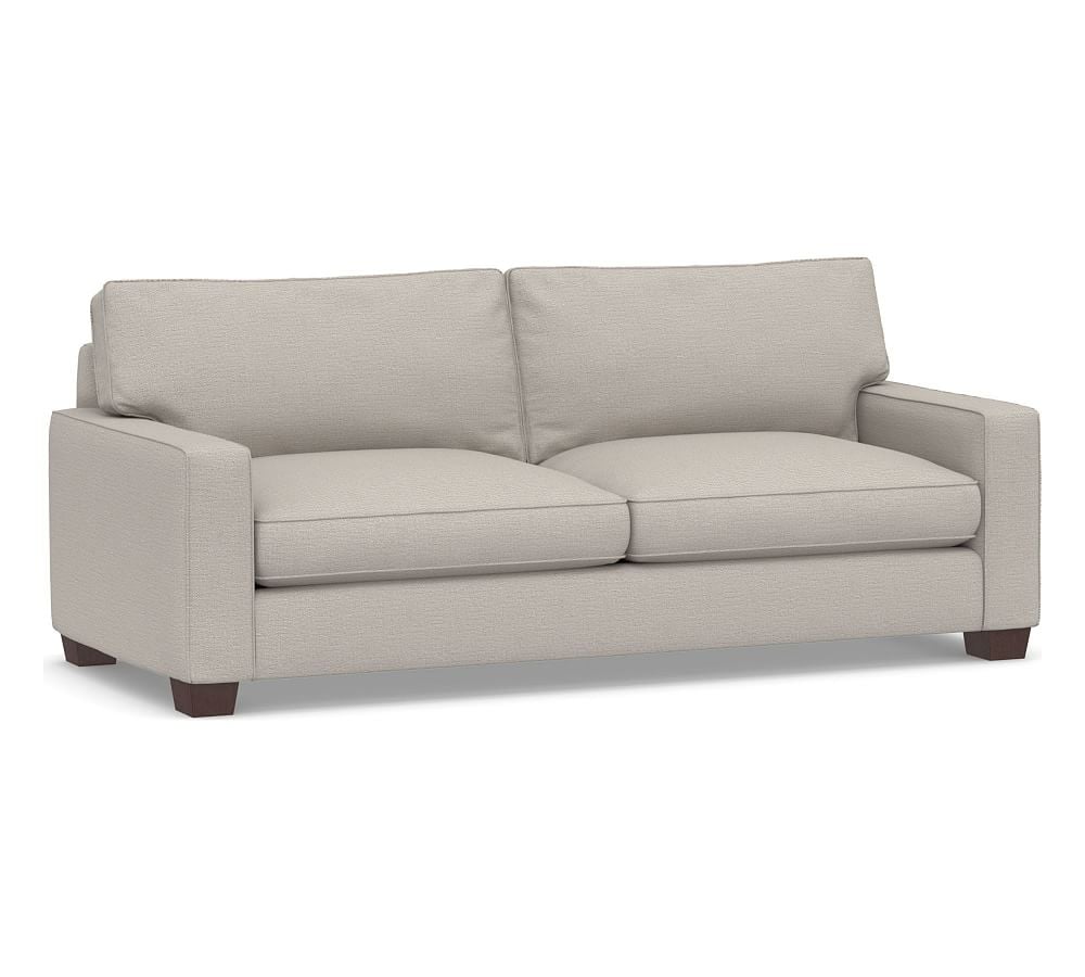 PB Comfort Square Arm Upholstered Grand Sofa, Box Edge Memory Foam Cushions, Chunky Basketweave Stone - Image 0