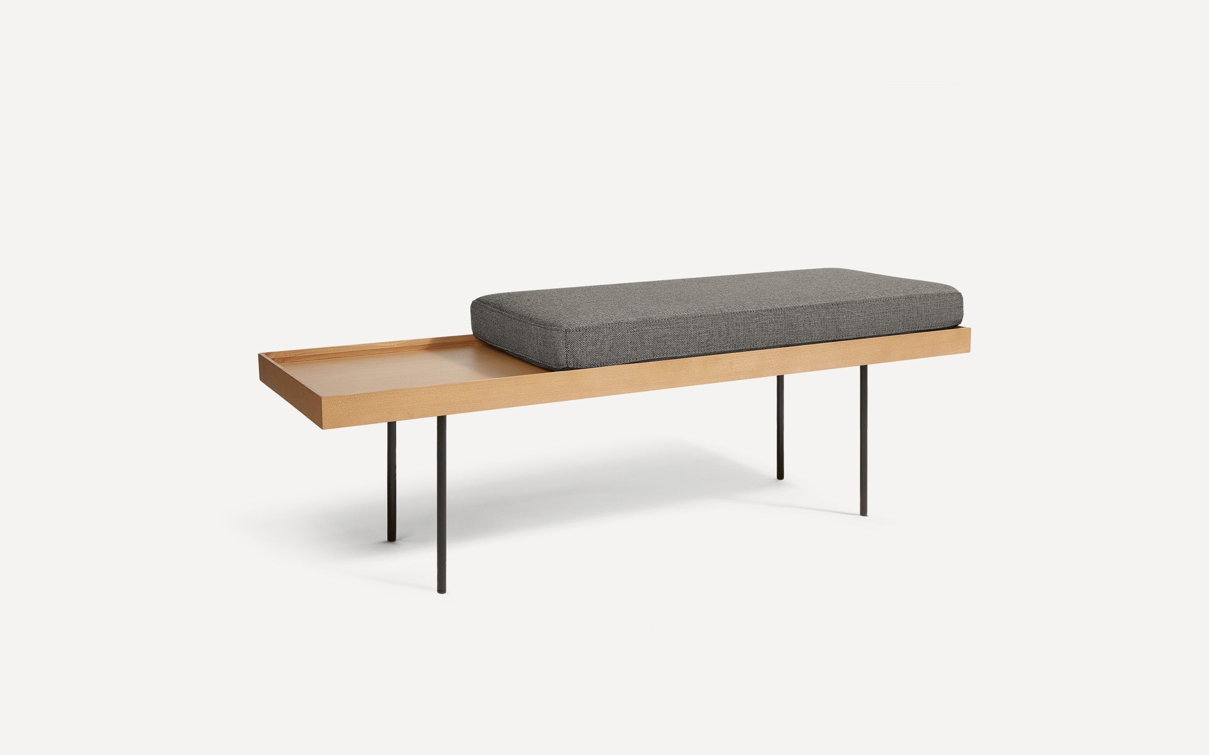 Carta Bench - Stone Grey - Performance Basketweave / Oak - Wood / Straight Leg - Image 0