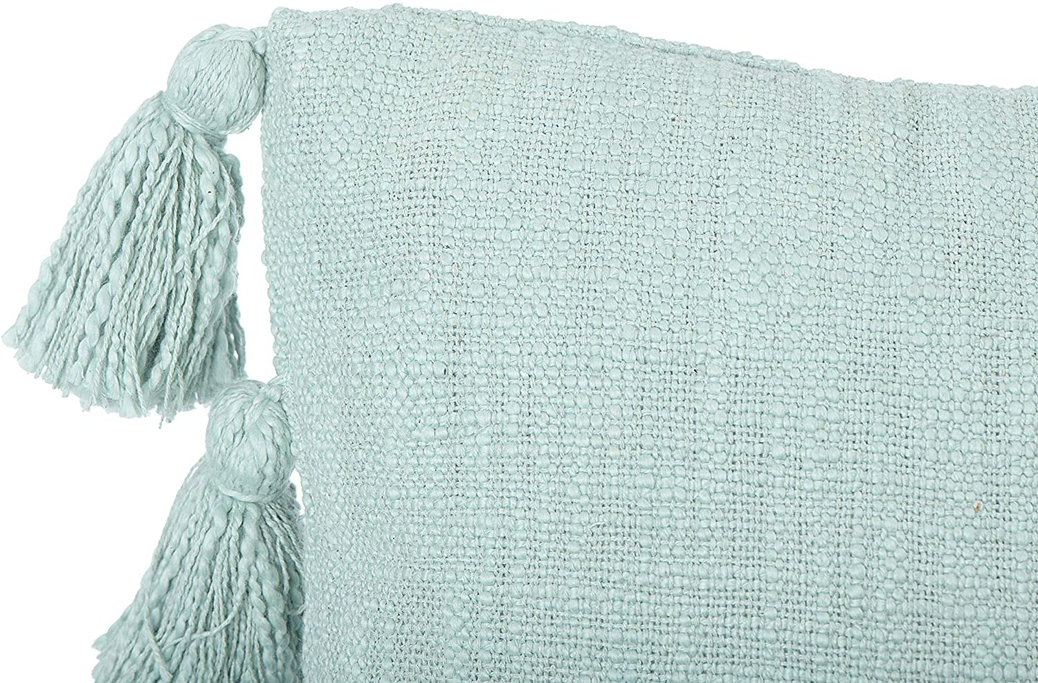 Lumbar Aqua w/Tassels Cotton Slub Pillow - Image 1
