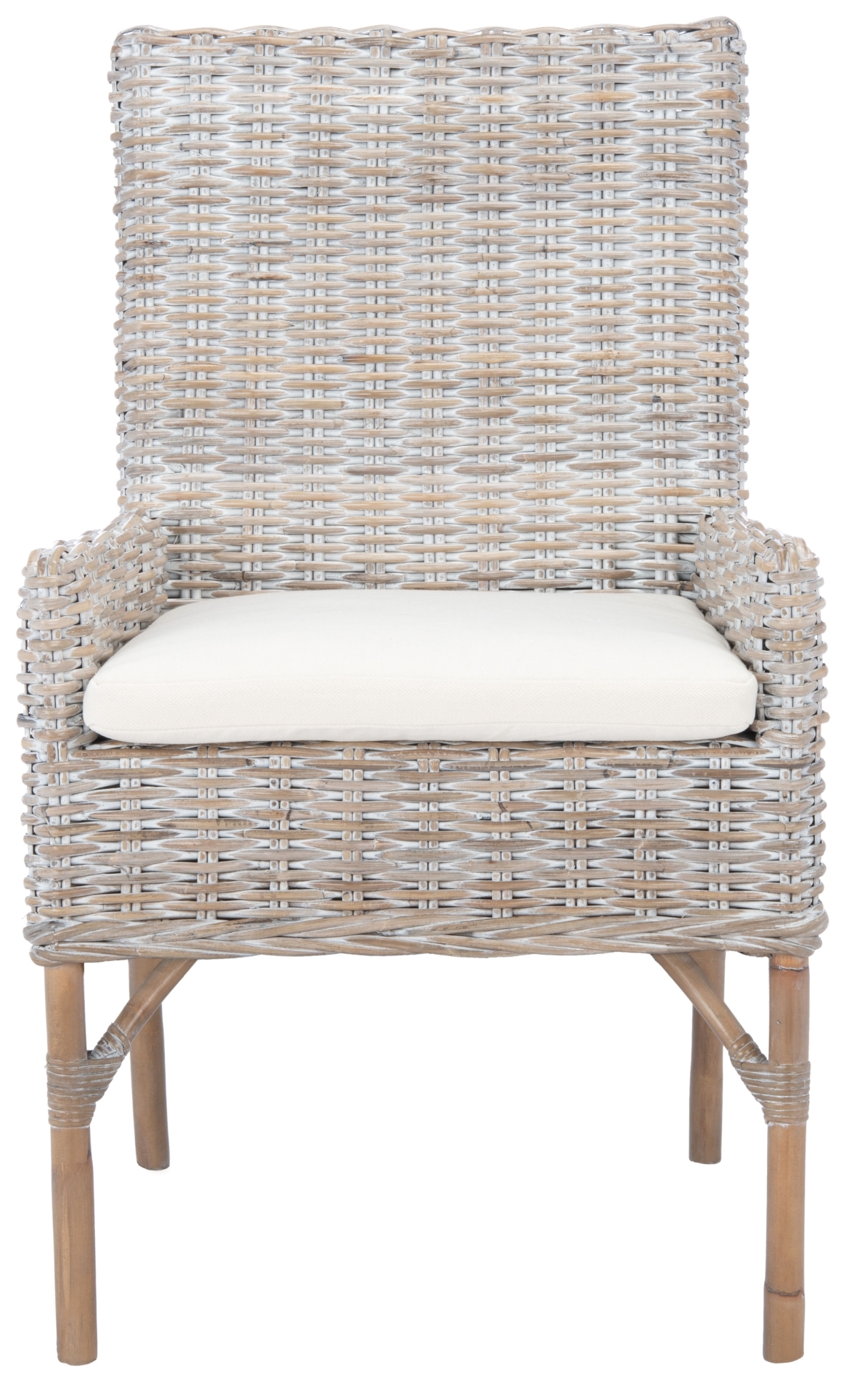Nancy Rattan Accent Chair W/ Cushion - White / Grey White Wash - Safavieh - Image 0