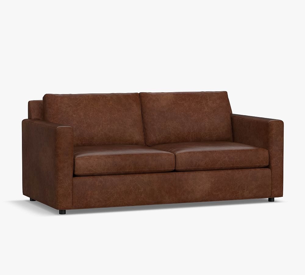 SoMa Sanford Square Arm Leather Sofa 74", Polyester Wrapped Cushions, Legacy Dark Caramel - Image 0