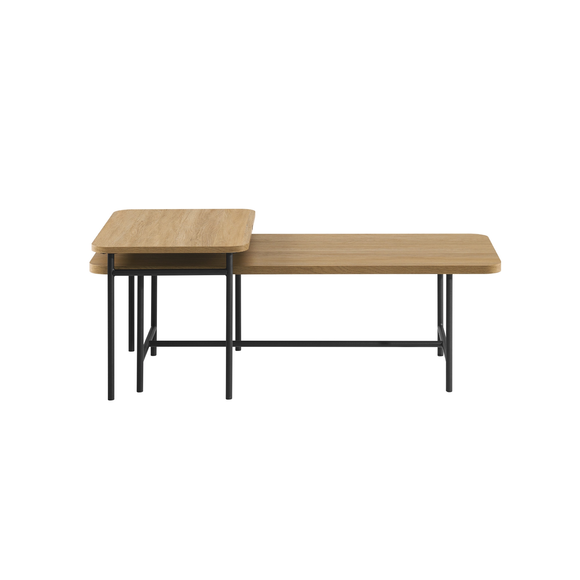 Modern Metal and Wood Rectangle Nesting Coffee Tables – Coastal Oak - Image 6