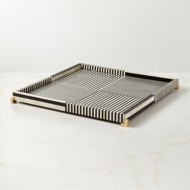 Eadie Black and White Bone Resin Decorative Tray 20"x20" - Image 0