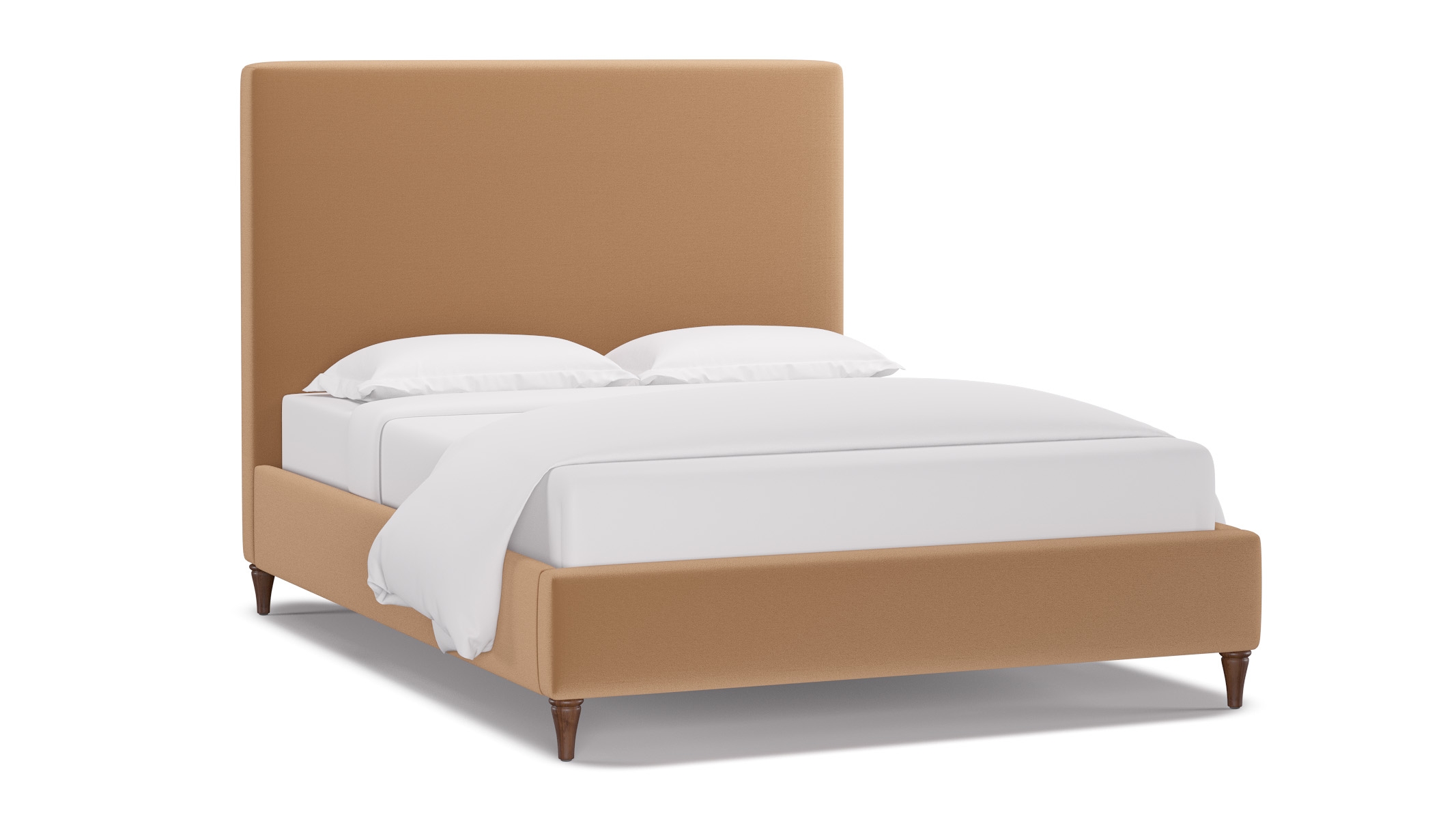 Classic Bed, Camel Performance Plush Velvet, Walnut Decorative Tapered Leg, Queen - Image 1