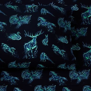 HARRY POTTER(TM) Glow-In-The Dark Patronus Organic Flannel Sheet Set, Queen, Classic Navy - Image 1