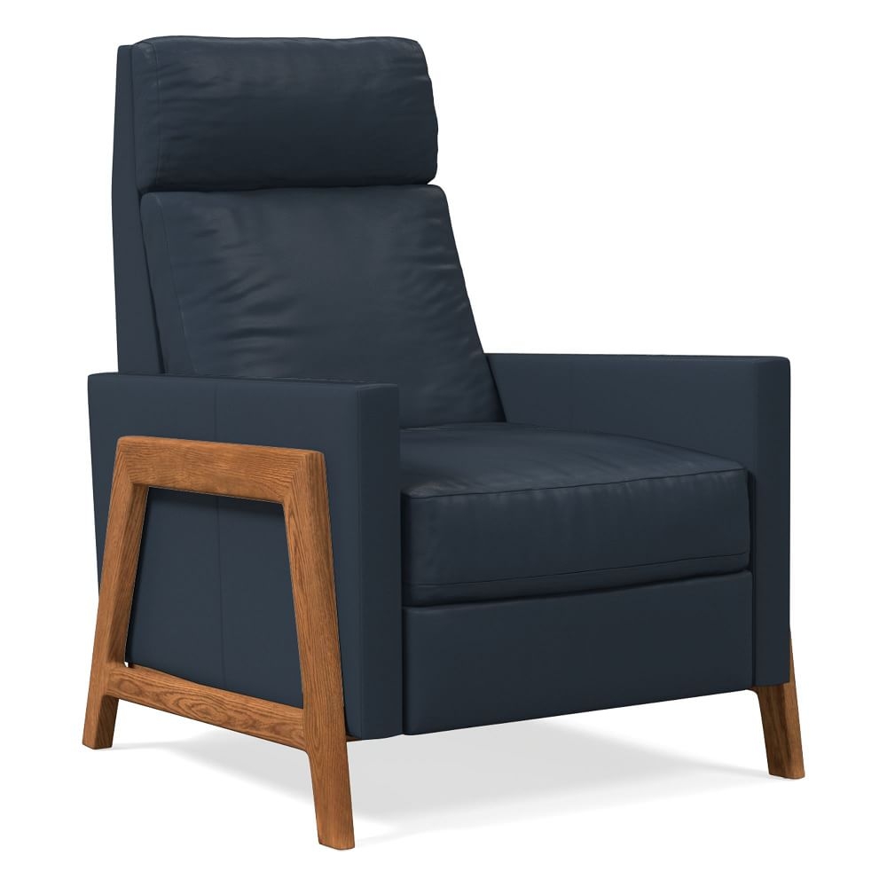 Spencer Recliner, Poly, Sierra Leather, Navy, Walnut - Image 0