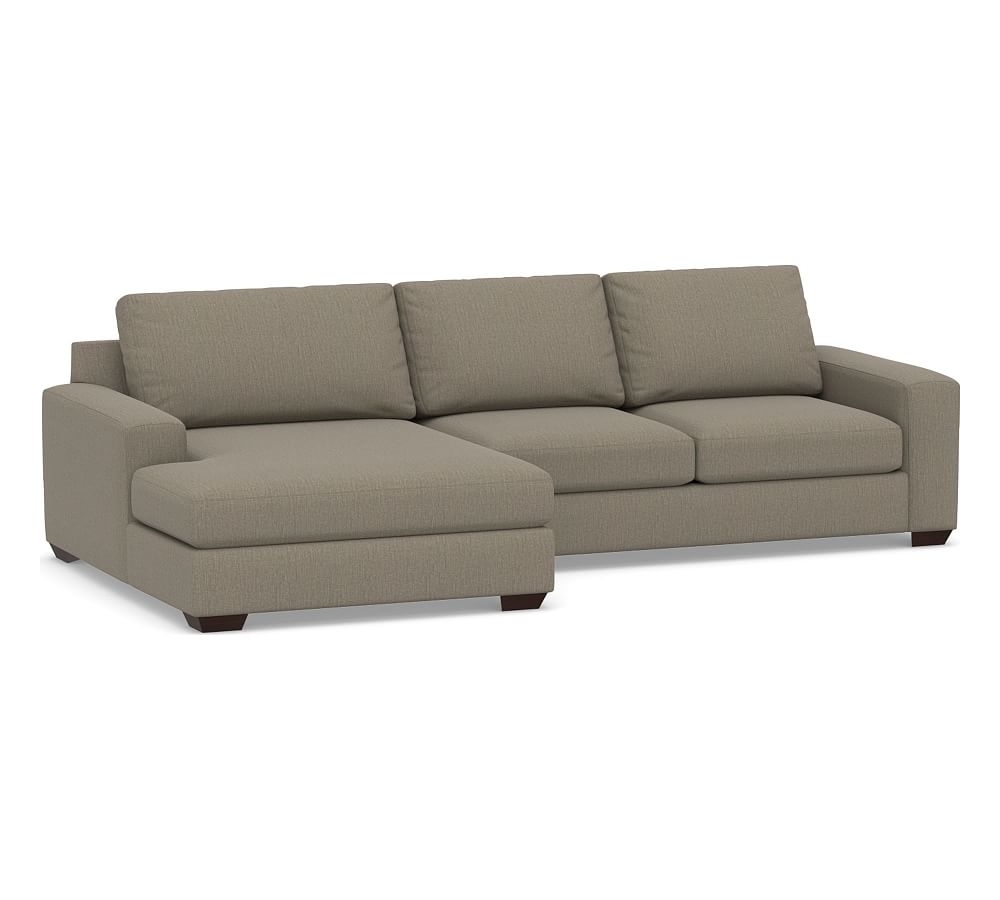 Big Sur Square Arm Upholstered Right Arm Loveseat with Double Chaise Sectional, Down Blend Wrapped Cushions, Chenille Basketweave Taupe - Image 0