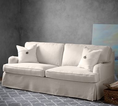 SoMa Hawthorne English Arm Slipcovered Sofa, Polyester Wrapped Cushions, Performance Boucle Pebble - Image 2