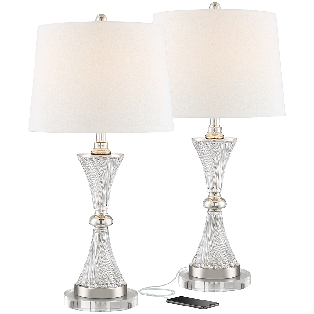 Regency Hill Luca 26 1/2" Chrome Glass USB Lamps with Round Risers - Image 0