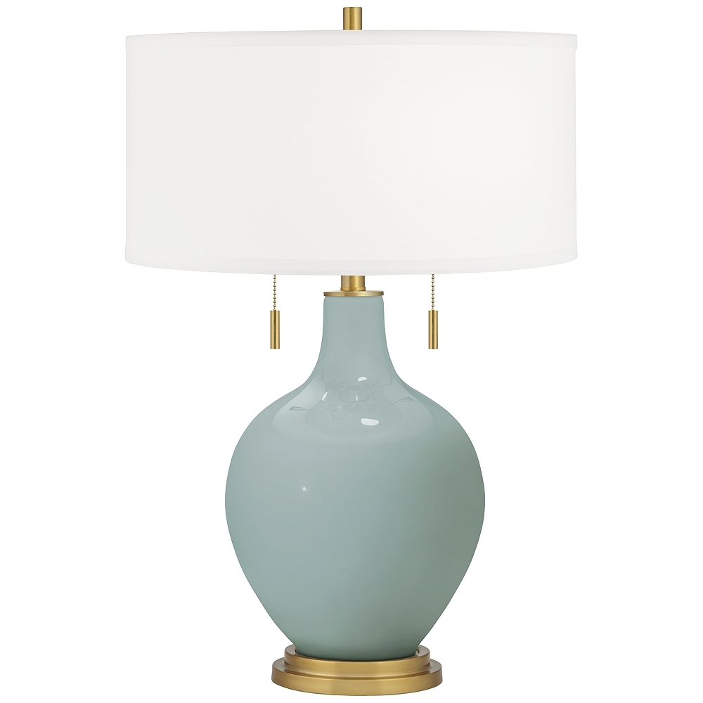 Color Plus Toby Brass 28" Aqua-Sphere Blue Glass Table Lamp - Image 0