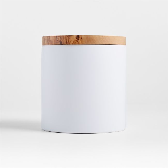Small Olivewood and Matte Ceramic Canister - Image 0