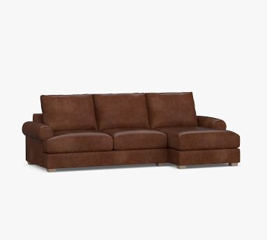 Canyon Roll Arm Leather Right Arm Sofa with Chaise Sectional, Down Blend Wrapped Cushions, Vintage Caramel - Image 2