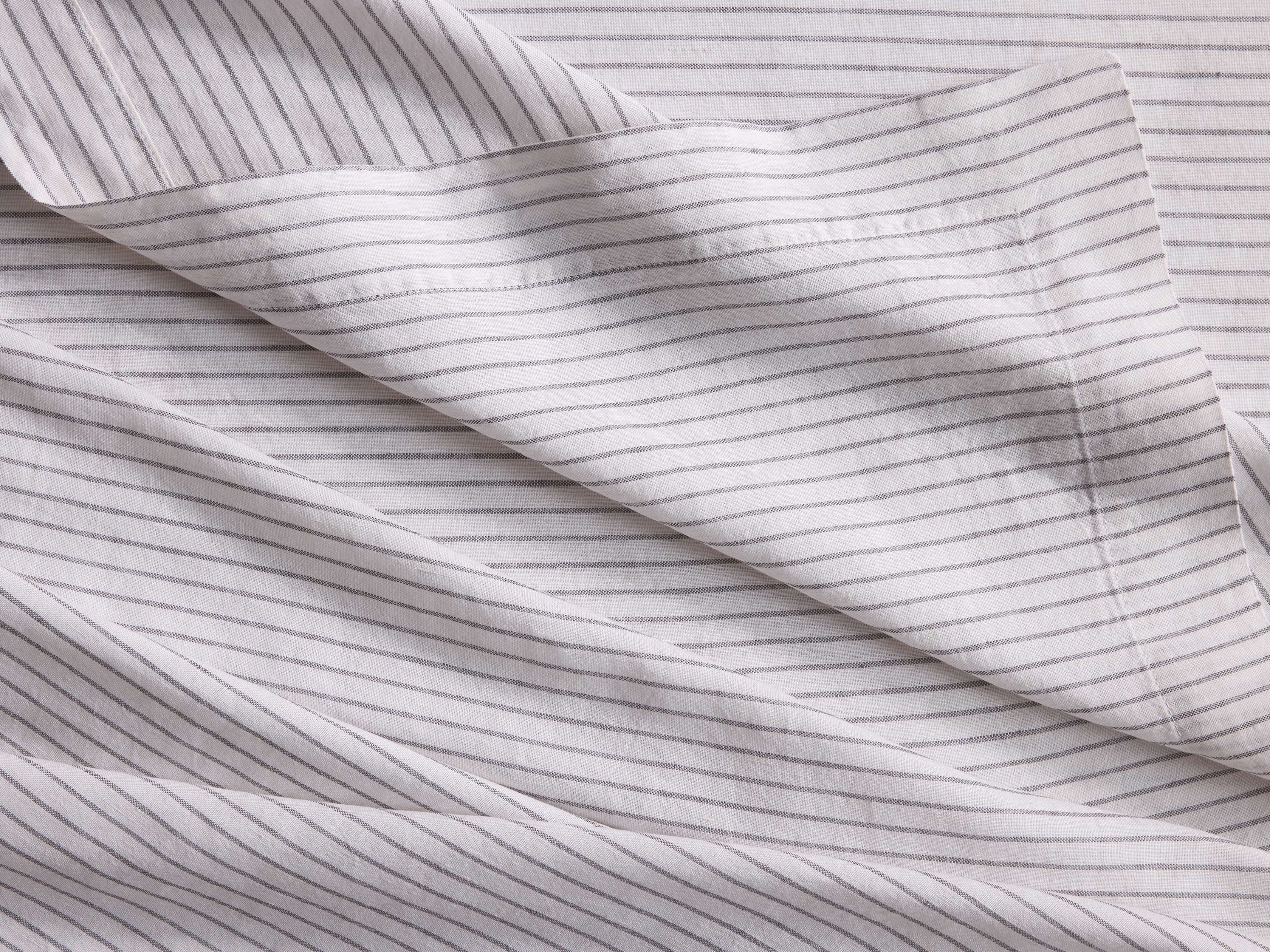 Italian Yarn-Dyed Stripe Flat Sheet in Linen Queen Gray  Carbon  - Image 0