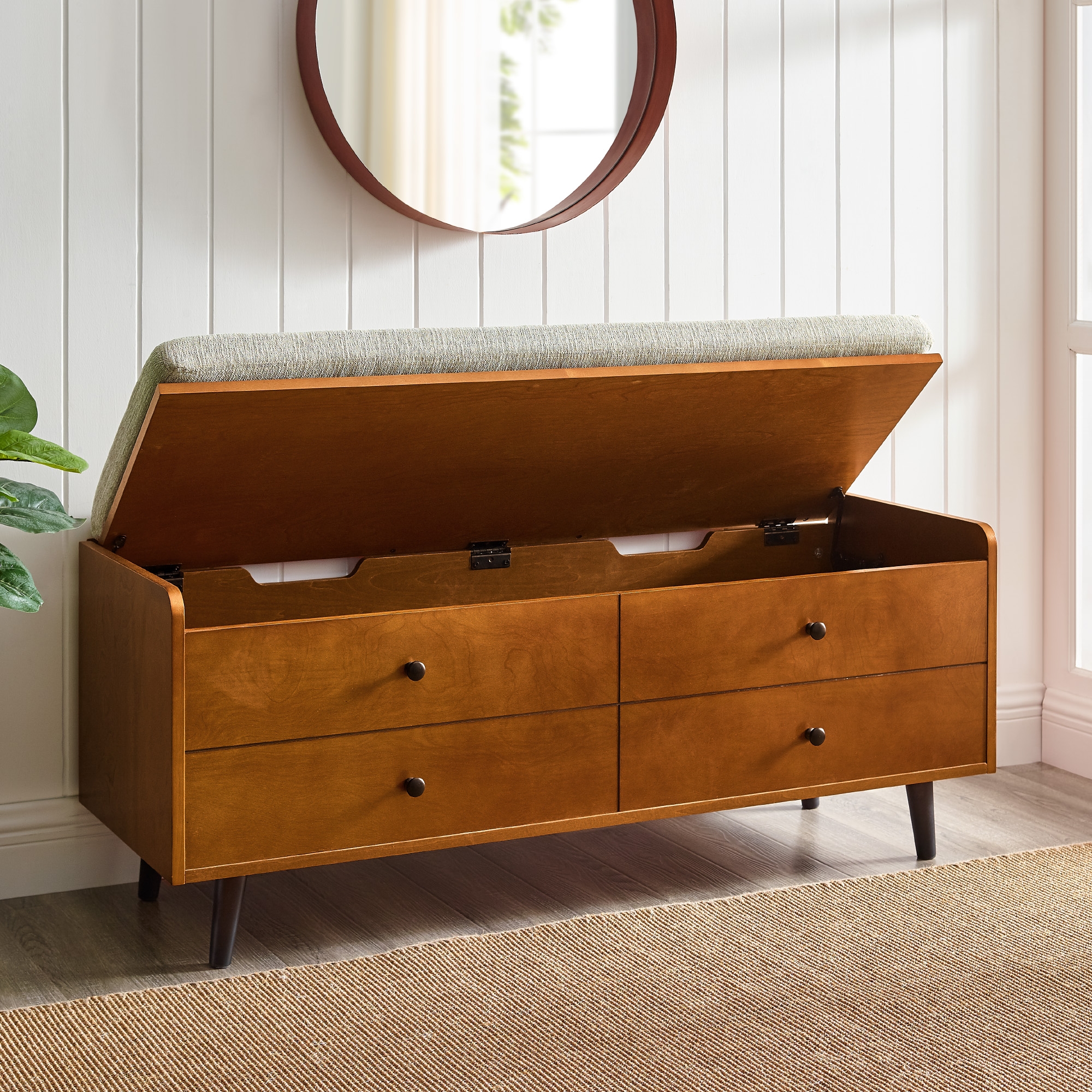 46" Mid Century Storage Bench with Cushion - Acorn/Tan - Image 6