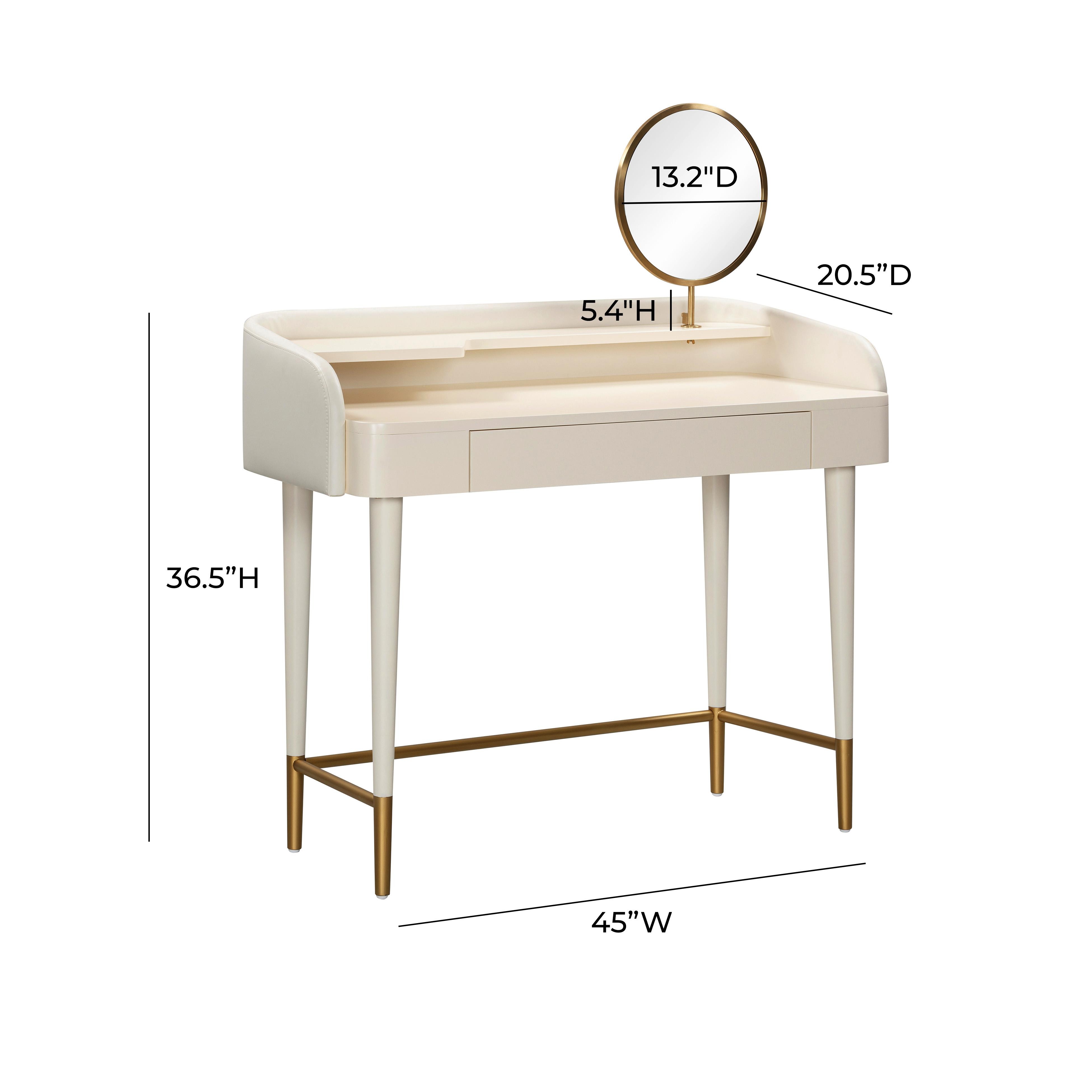 Penelope Cream Vegan Leather Wrapped Vanity Desk - Image 8