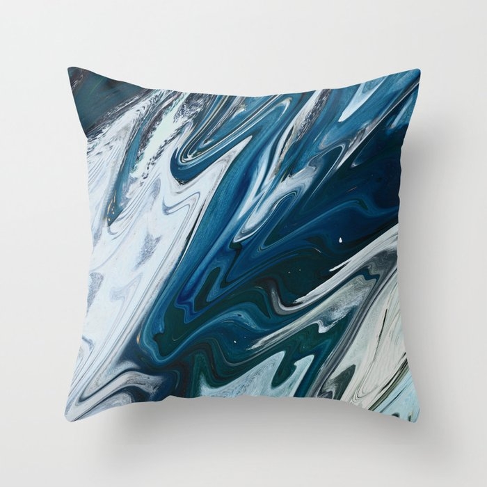 Gemstone [3]: A Vibrant Abstract Melted Design In Blues And White By Alyssa Hamilton Art Couch Throw Pillow by Alyssa Hamilton Art - Cover (16" x 16") with pillow insert - Outdoor Pillow - Image 0