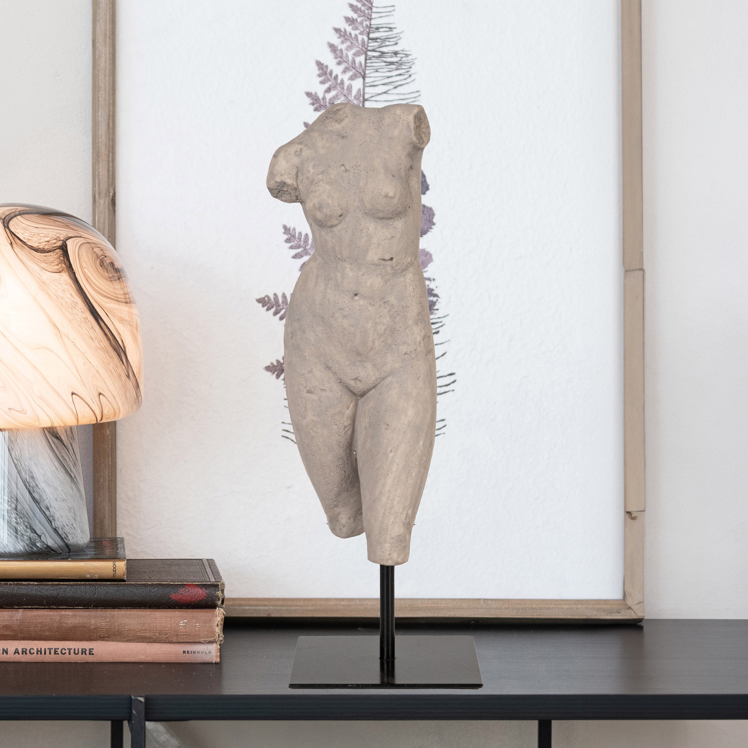Sculptural Resin Female Figure on Stand, Grey - Image 0