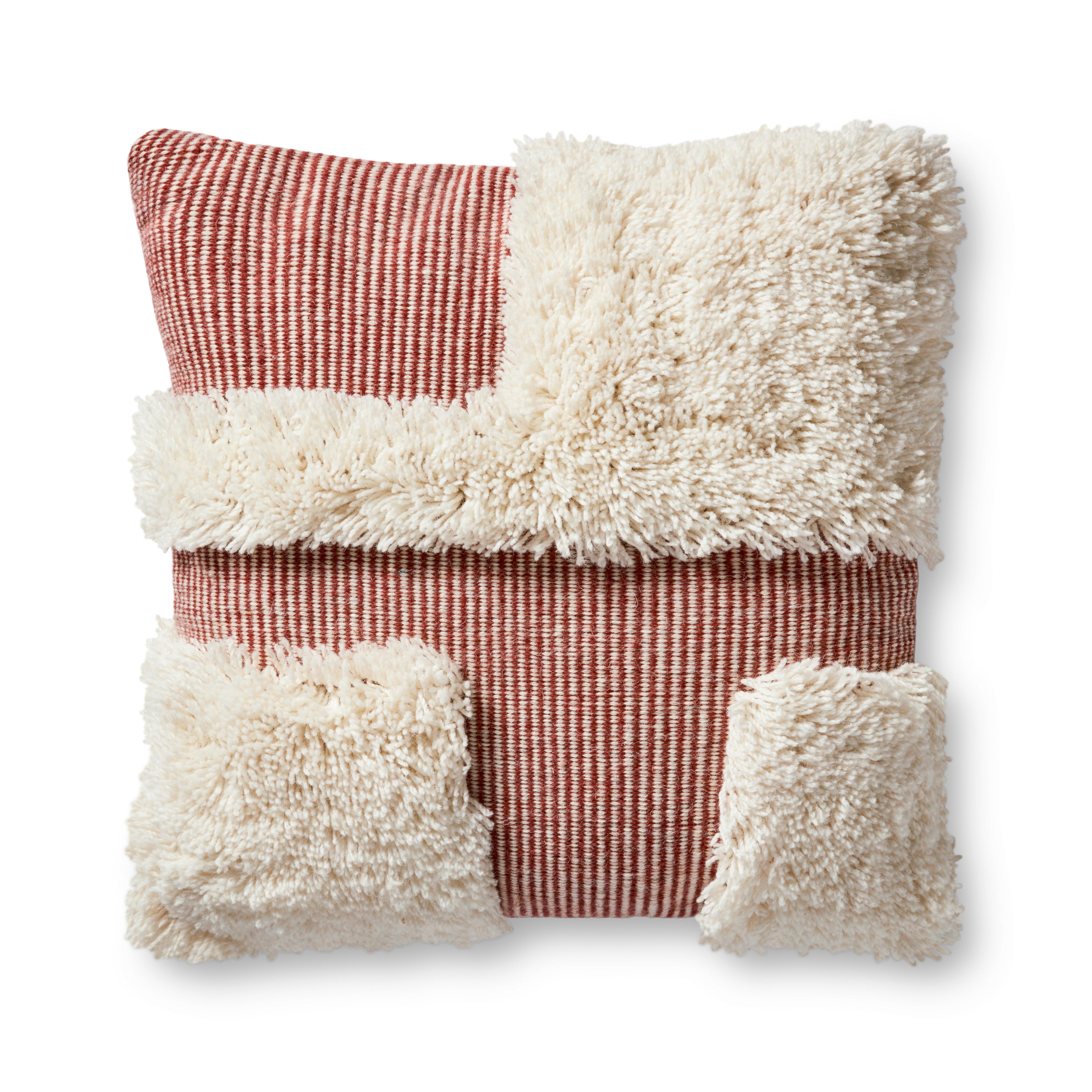 Geo Shag Throw Pillow, Ivory & Rust, 22" x 22" - Image 0