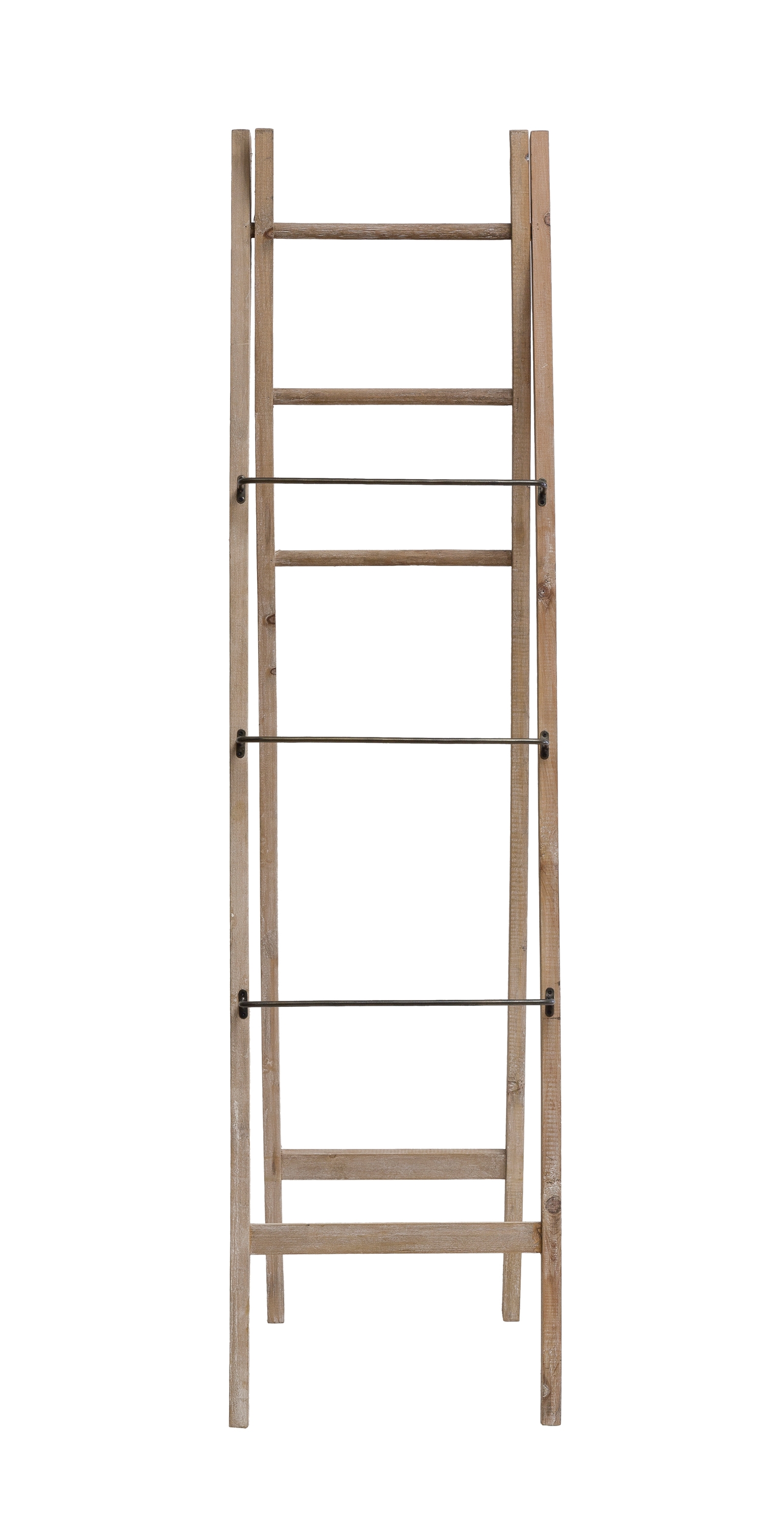 2-Sided 71"H Decorative A-Frame Fir Wood Ladder with Metal & Wood Rungs - Image 0