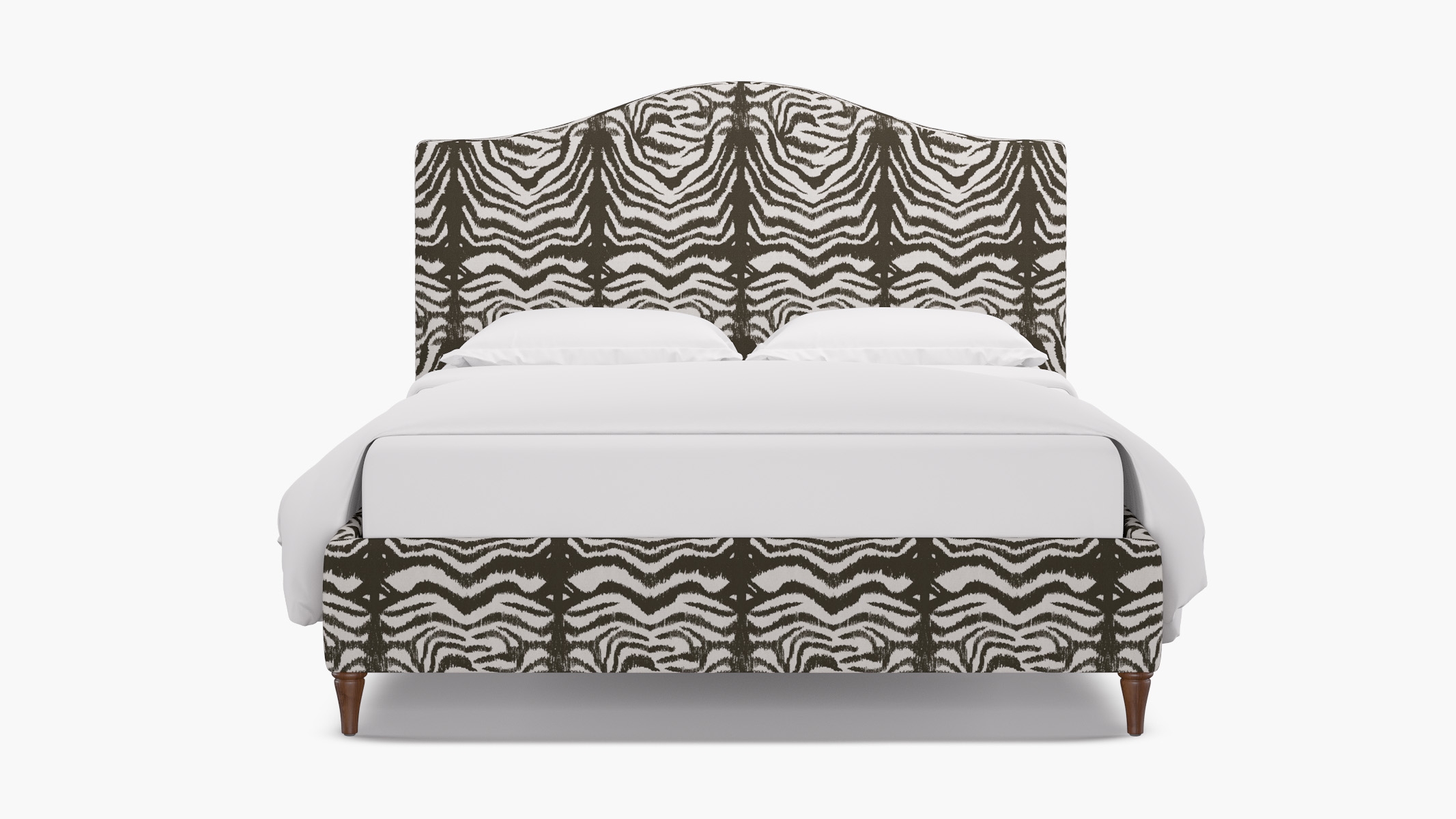 Camelback Bed, Zebra, Walnut Decorative Tapered Leg, King - Image 0