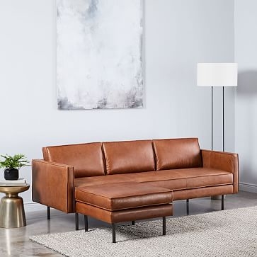 Axel 89" Reversible Sectional, Sierra Leather, Licorice, Metal - Image 1