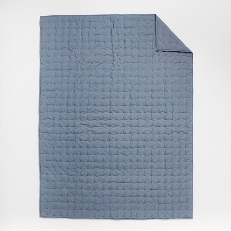Classic Chambray Ashen Blue Organic Cotton Kids Full/Queen Quilt - Image 3