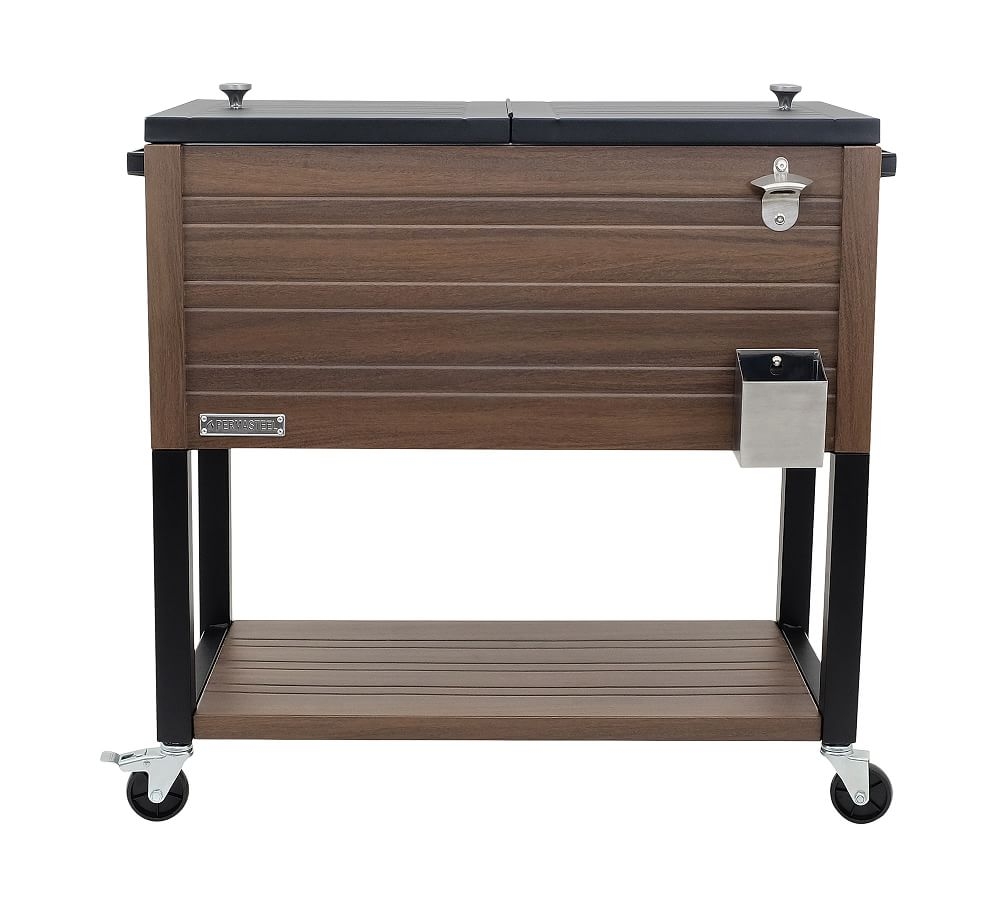 Wood Grain Stand-Up Cooler with Bottle Opener, Brown - Image 0