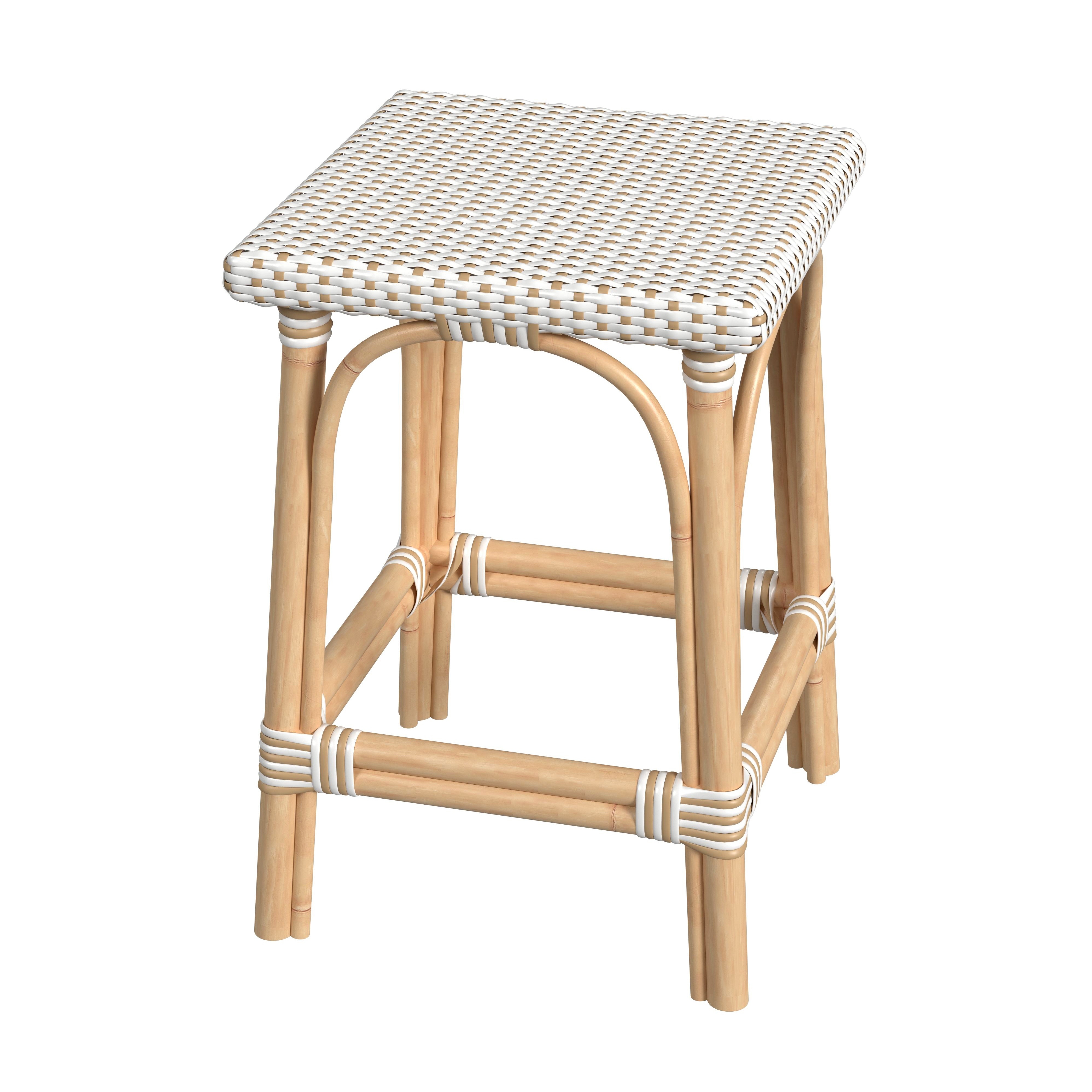 Riviera White/Tan Dot / Natural Rattan Frame Counter Stool - Image 0
