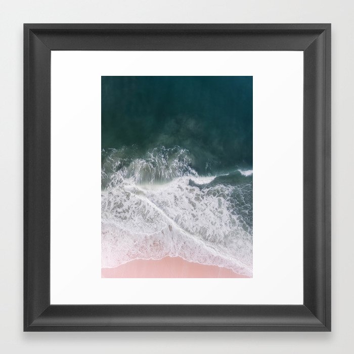 Aerial Beach Ocean Print - Pink Sand - Crashing Waves - Sea - Travel Photography By Ingrid Beddoes Framed Art Print by Ingrid Beddoes Photography - Scoop Black - X-Small 10" x 10"-12x12 - Image 0