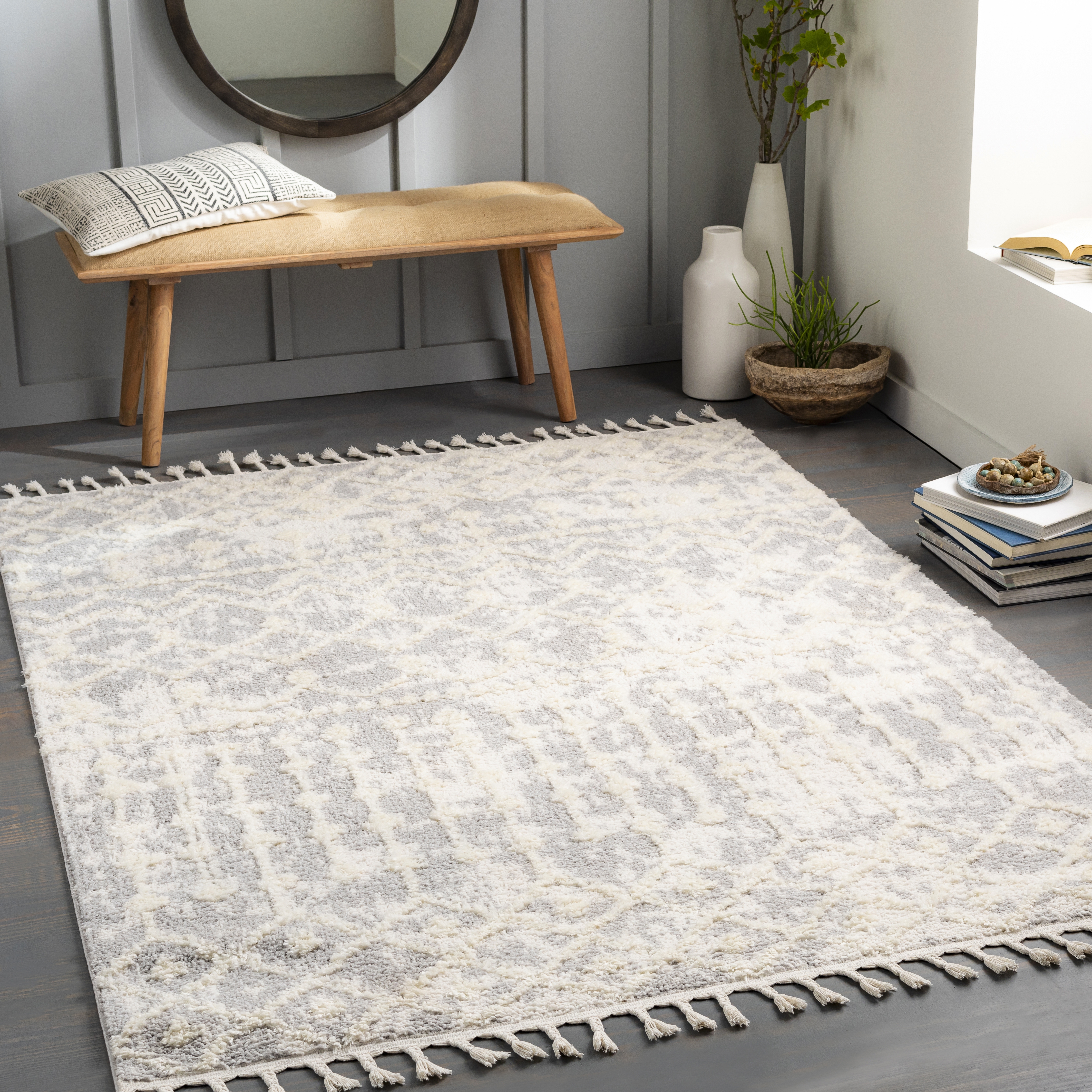 Alhambra Beige Indoor 6'7" x 9' Machine Woven Rug - Image 1