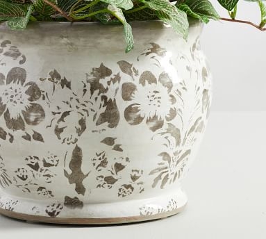 Collette Floral Handcrafted Terra Cotta Planter, Gray - Image 1