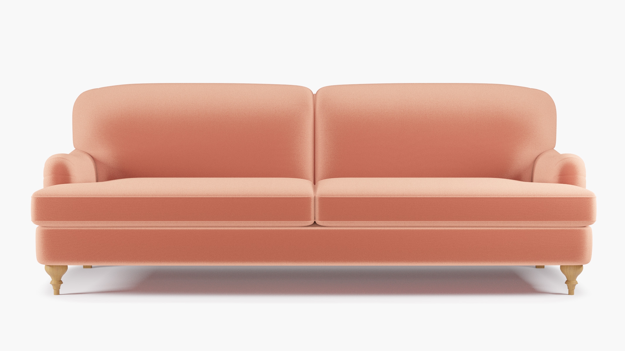 English Roll Arm Sofa, Coral Performance Velvet, Natural Turned Wood Leg - Image 0
