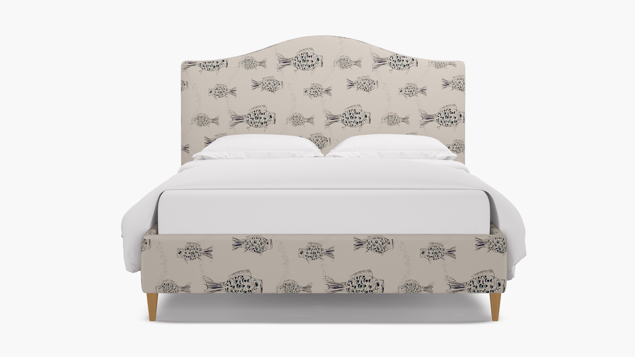 Camelback Bed, Canvas Sakana, Natural Square Tapered Leg, King - Image 0