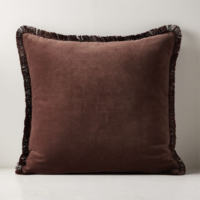Bettie Chocolate Brown Velvet Throw Pillow with Down-Alternative Insert 23" - Image 0