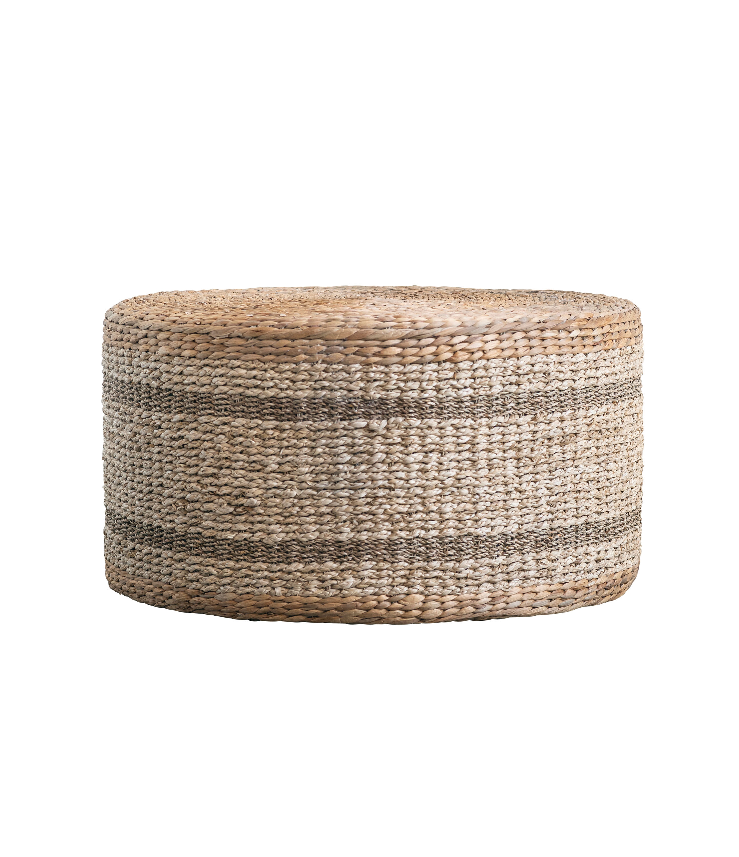Brown Striped Round Water Hyacinth & Seagrass Ottoman/Table - Image 0