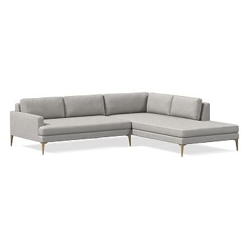 Andes Sectional Set 33: XL Left Arm 2.5 Seater Sofa, XL Right Arm Terminal Chaise, Poly, Performance Coastal Linen, Storm Gray, Blackened Brass - Image 0