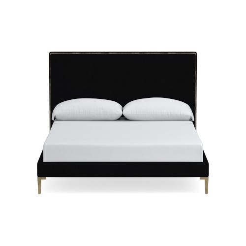 Brooklyn 47 Low Nontufted Bed, Queen, LIBECO Belgian Linen, Black, Antique Brass - Image 0