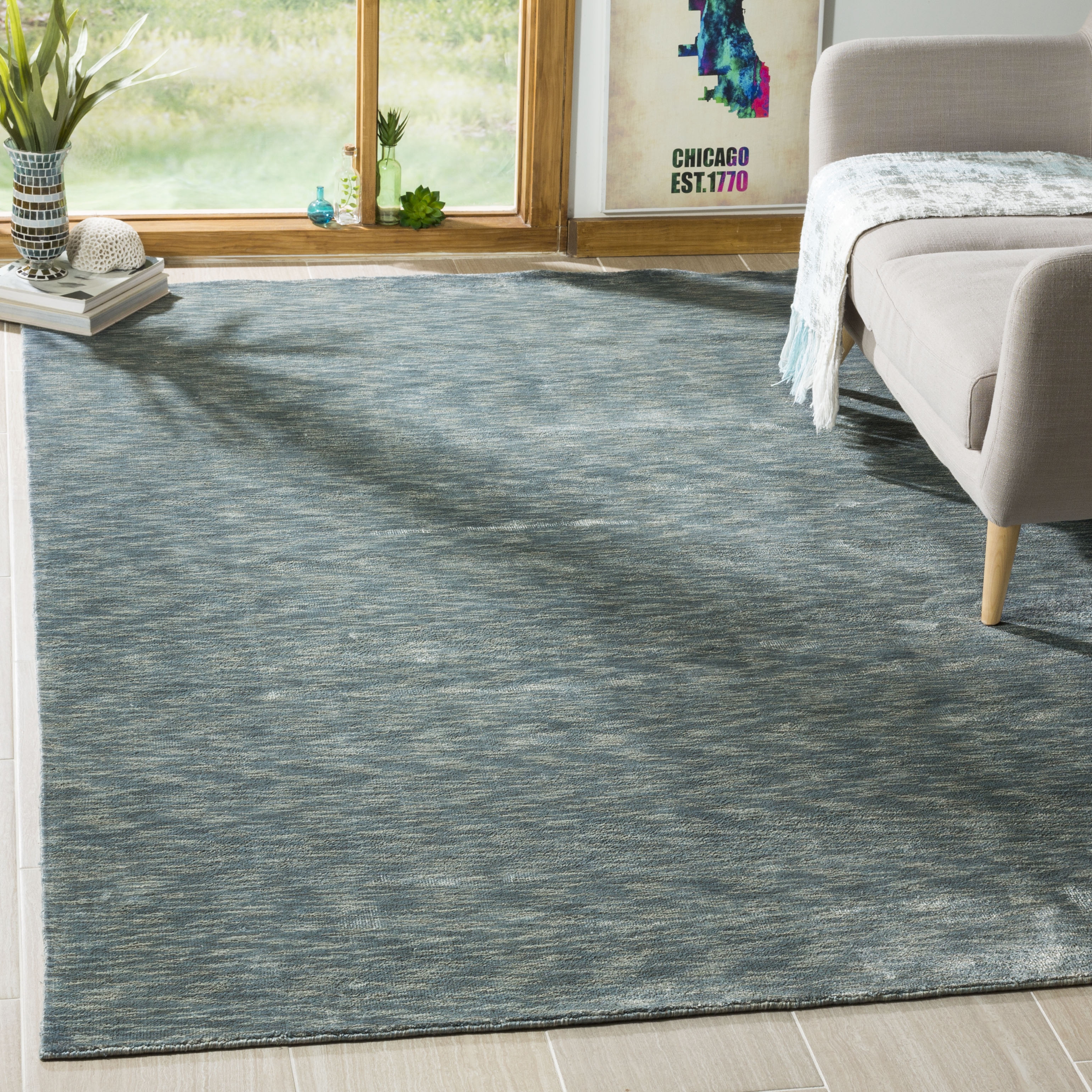 Arlo Home Hand Loomed Area Rug, MIR951G, Blue/Grey,  6' X 9' - Image 1