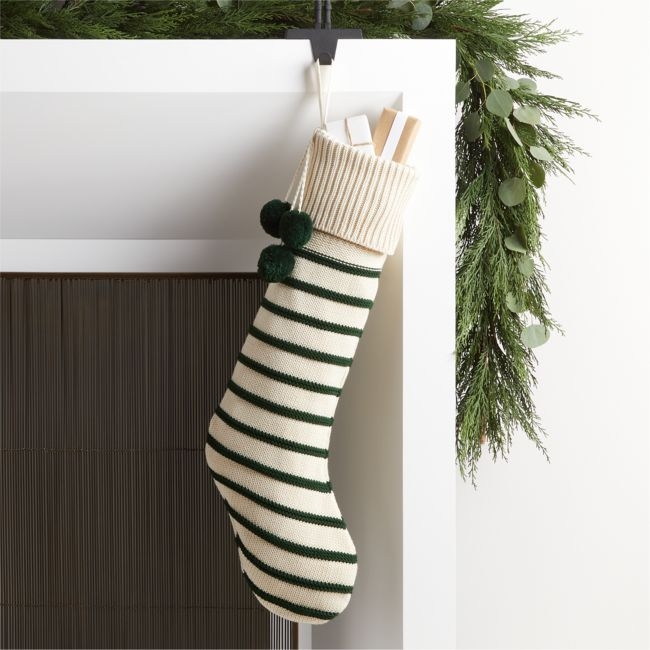 Stripe Knit Christmas Stocking, Green - Image 1