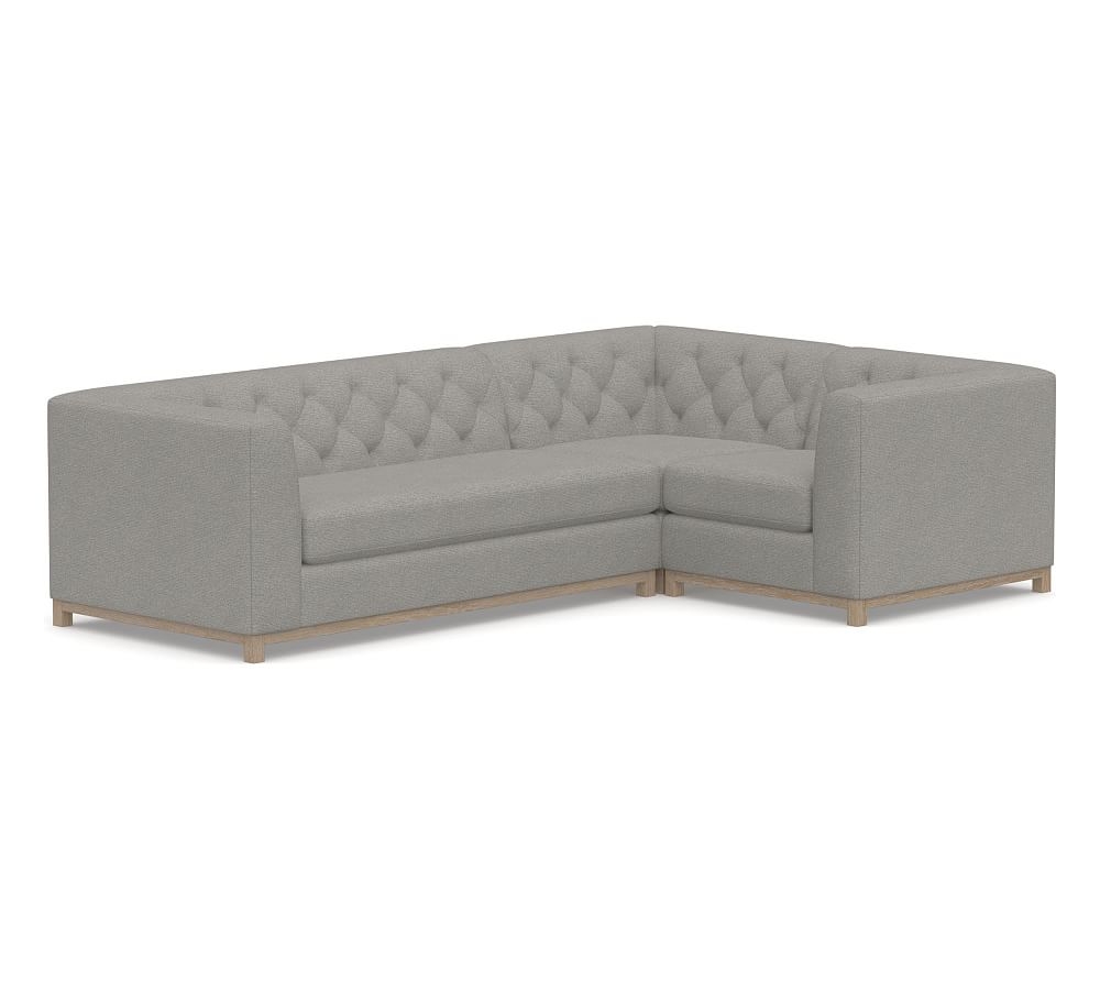 Henley Upholstered Tufted Left Arm 3-Piece Corner Sectional, Polyester Wrapped Cushions, Performance Heathered Basketweave Platinum - Image 0