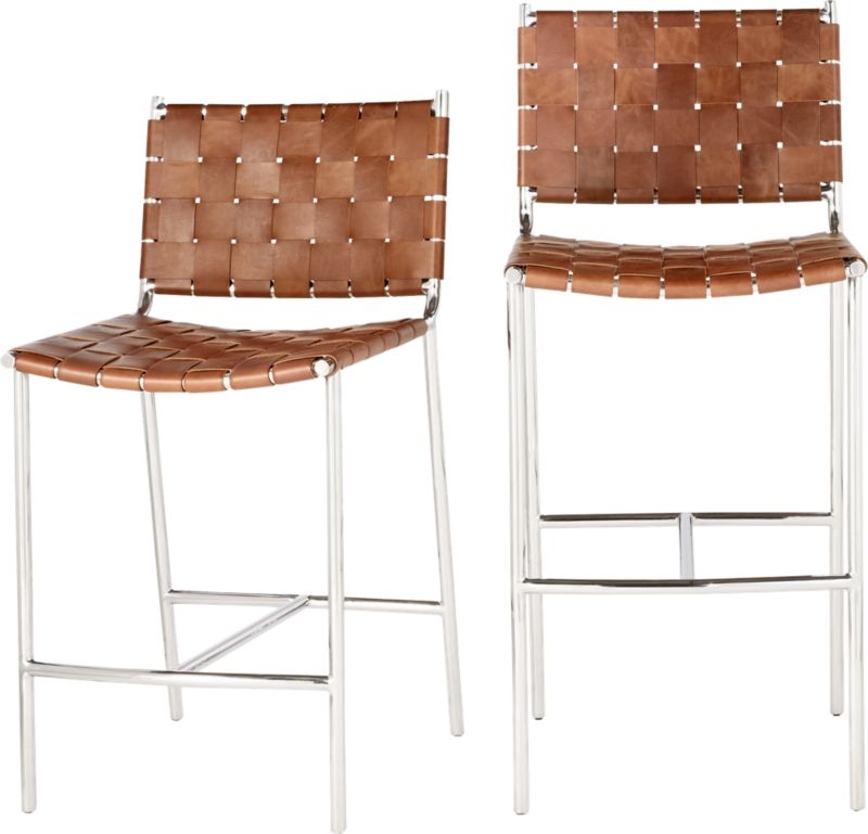 Woven 30" Brown Leather Bar Stool - Image 2