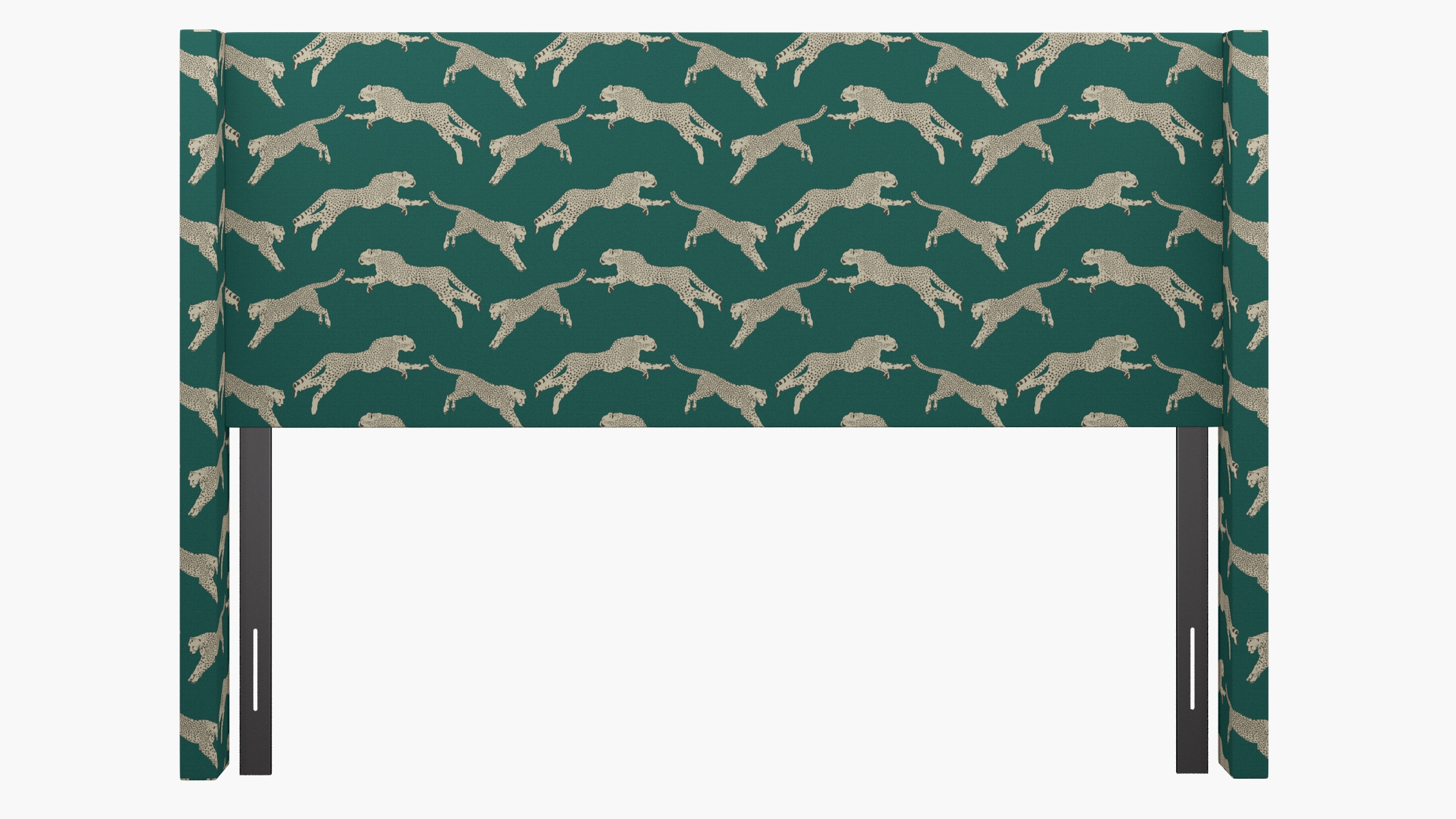 Modern Wingback Headboard, Polo Green Cheetah, King - Image 1