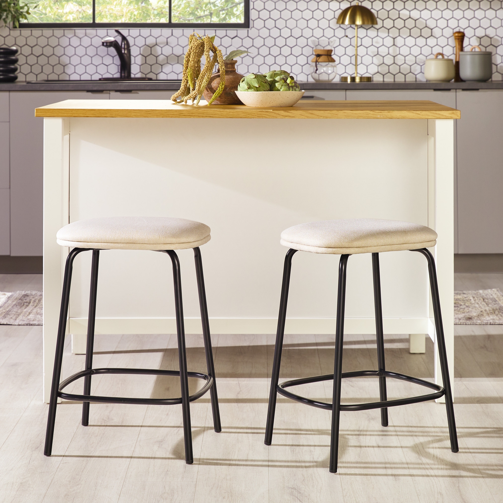 Modern Simple Counter Stool with Upholstered Seat, Set of 2, Ivory - Image 5