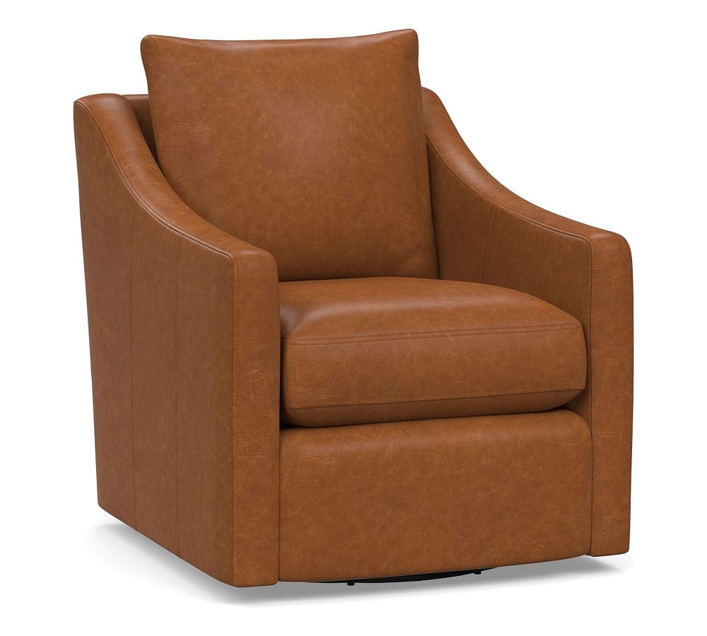 Ayden Slope Arm Leather Swivel Glider, Polyester Wrapped Cushions, Statesville Caramel - Image 0